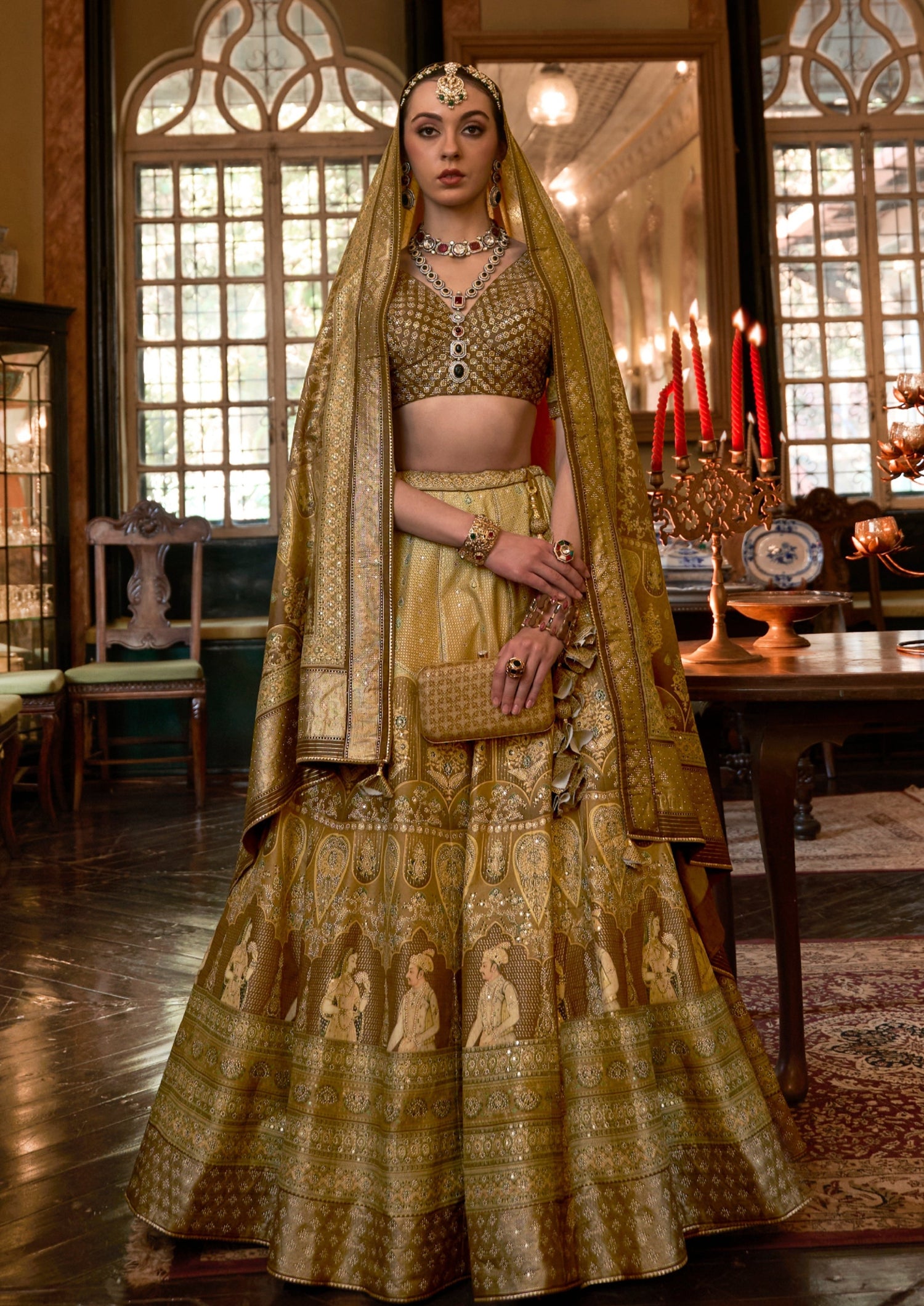 Beige Gold Designer Heavy Embroidered Net Wedding & Bridal Lehenga |  Saira's Boutique
