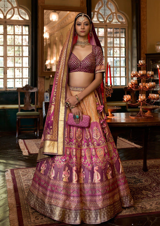 Bride in designer pure silk zari bridal pink lehenga choli.