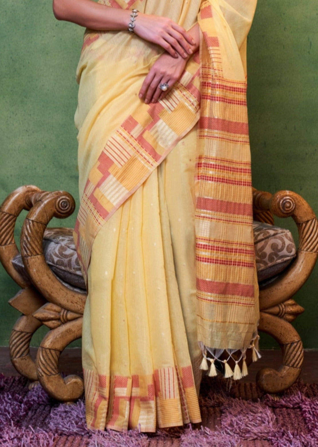 Designer handloom cotton silk yellow saree in new york city usa online shopping with price.