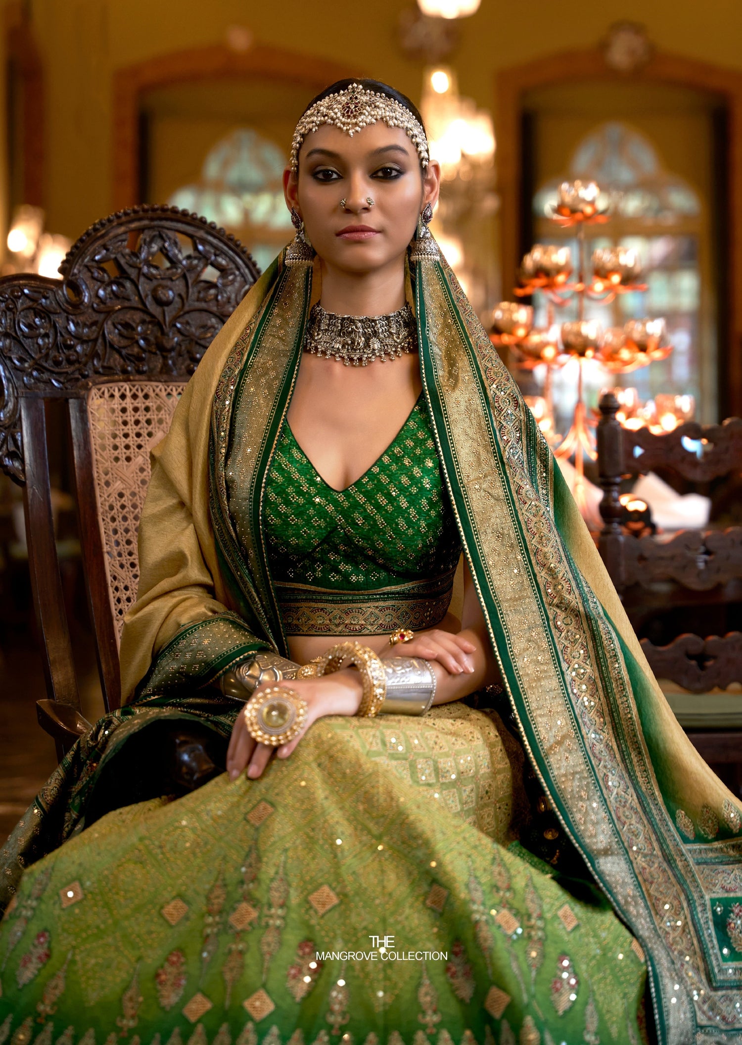 Bride in green silk lehenga choli