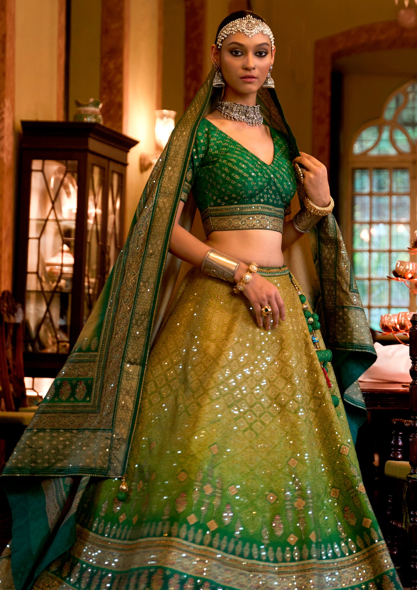 bride in green Designer Silk Bridal Lehenga Choli