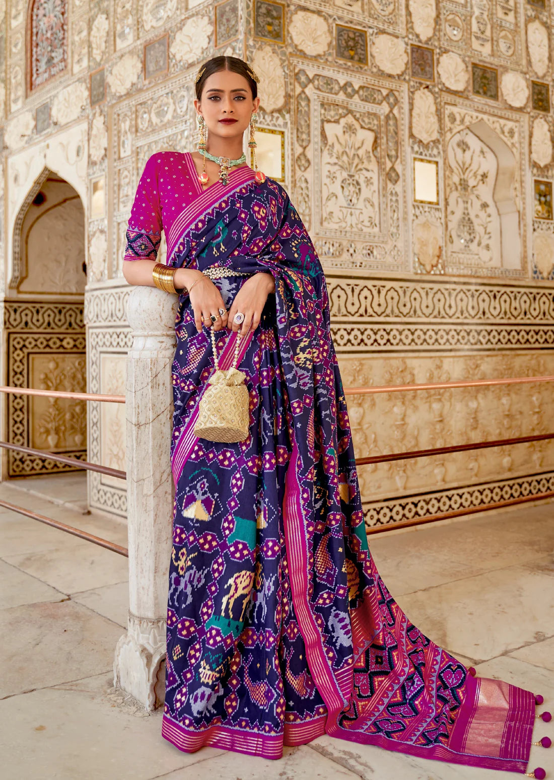 Patola Types Double Ikkat Indigo Blue Patola Silk Sarees Online Shopping India – Sunasa