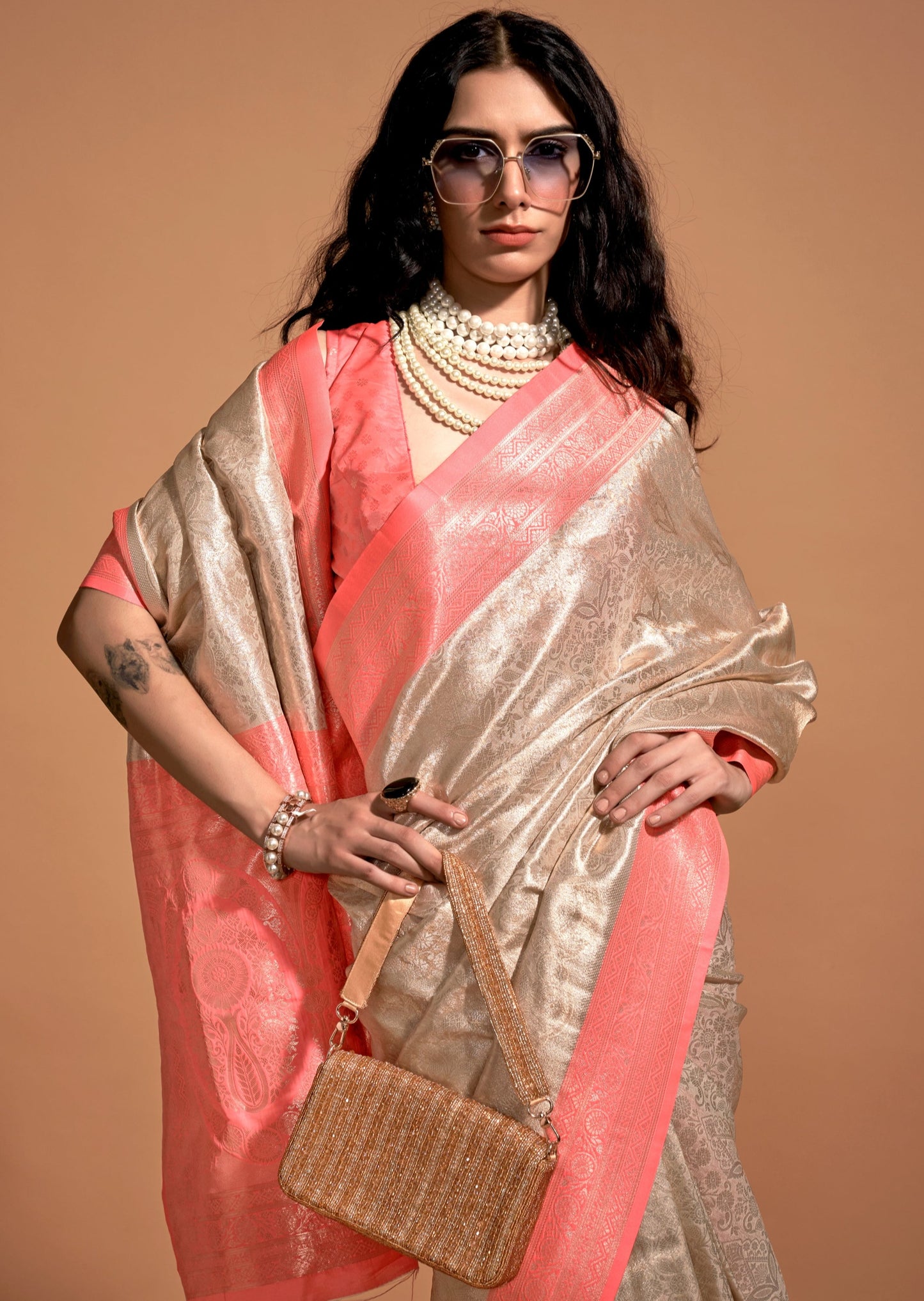 Dual tone pure handloom kanjivaram silk zari work wedding saree online usa designs.