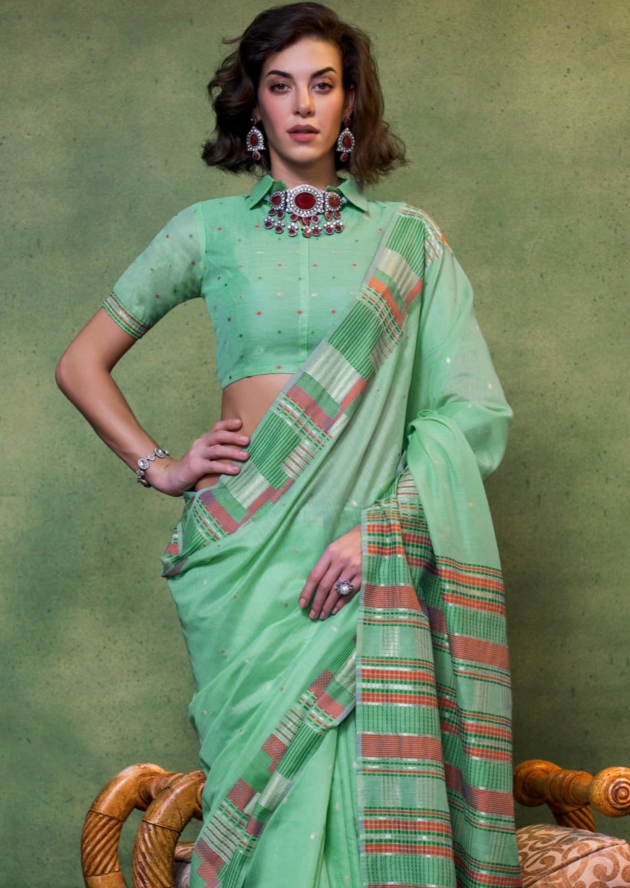 Dubai pure handloom cotton silk green sarees online shopping uae with price.