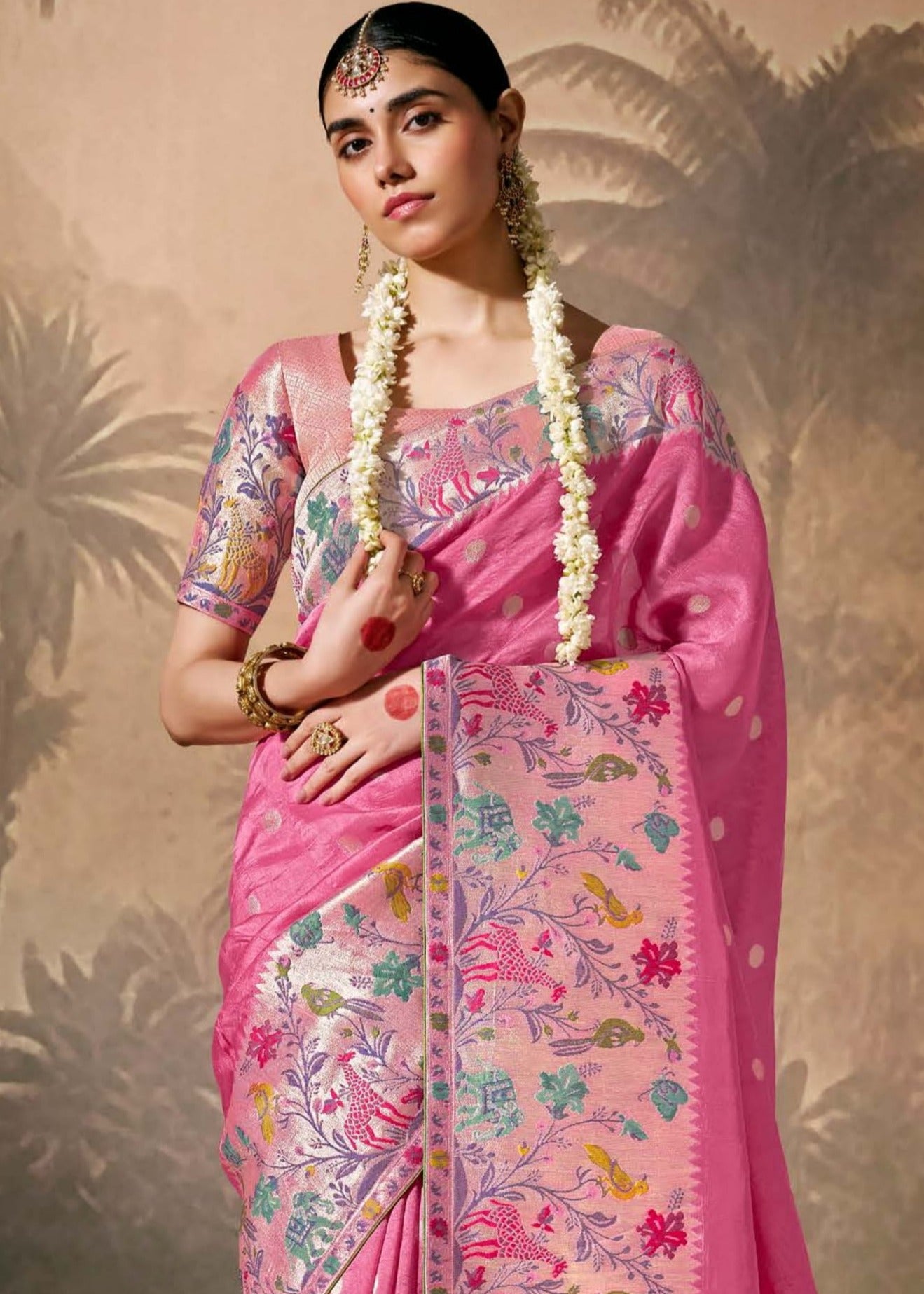 Fuchsia pink banarasi silk bridal saree blouse online shopping for bride.