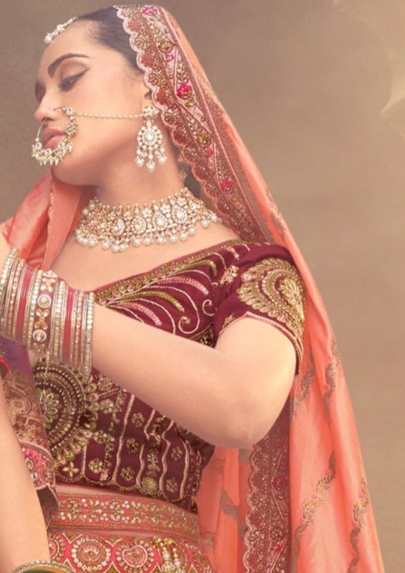 Golden orange silk unstitched bridal lehenga choli online shopping price for bride usa uk.