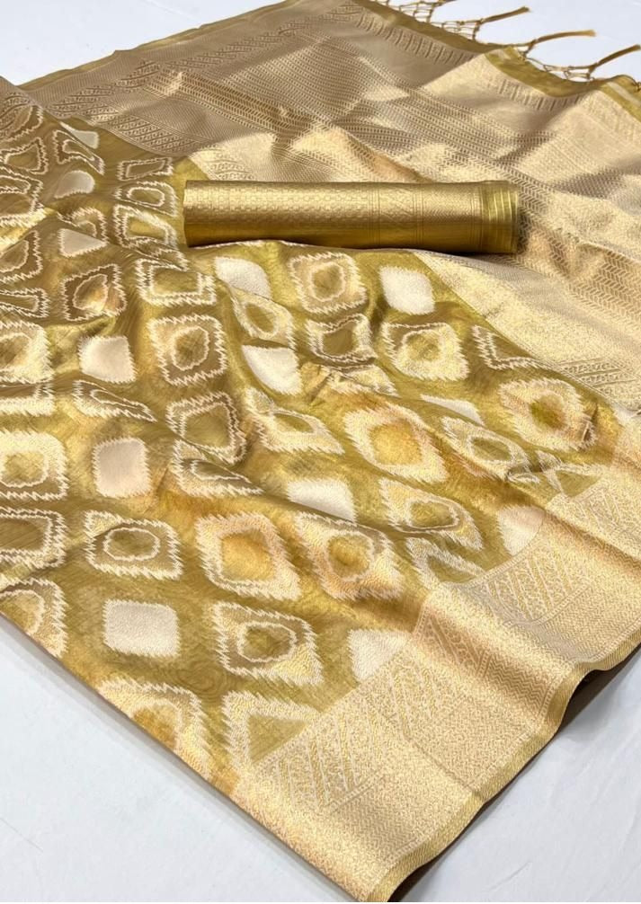 Golden pure handloom banarasi tissue silk bollywood designer saree online usa.