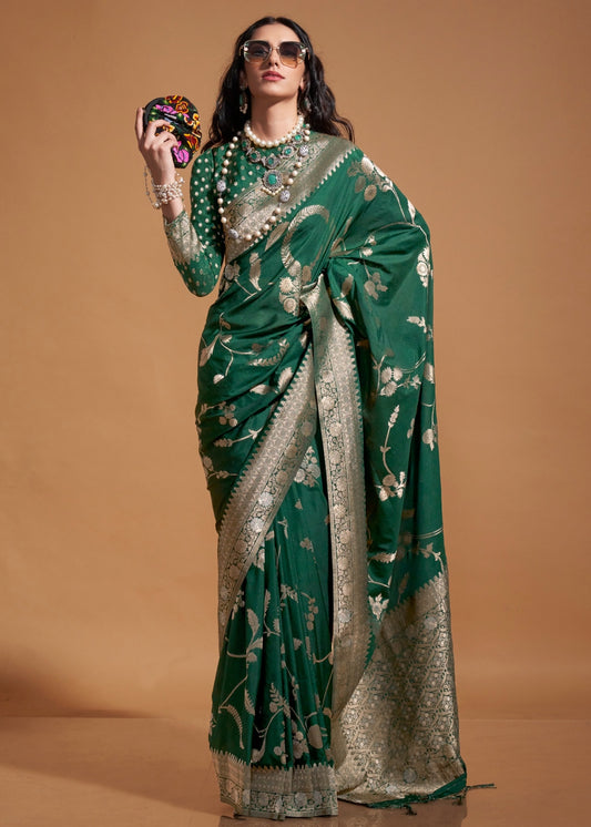 Green khaddi georgette banarasi saree online shopping india.