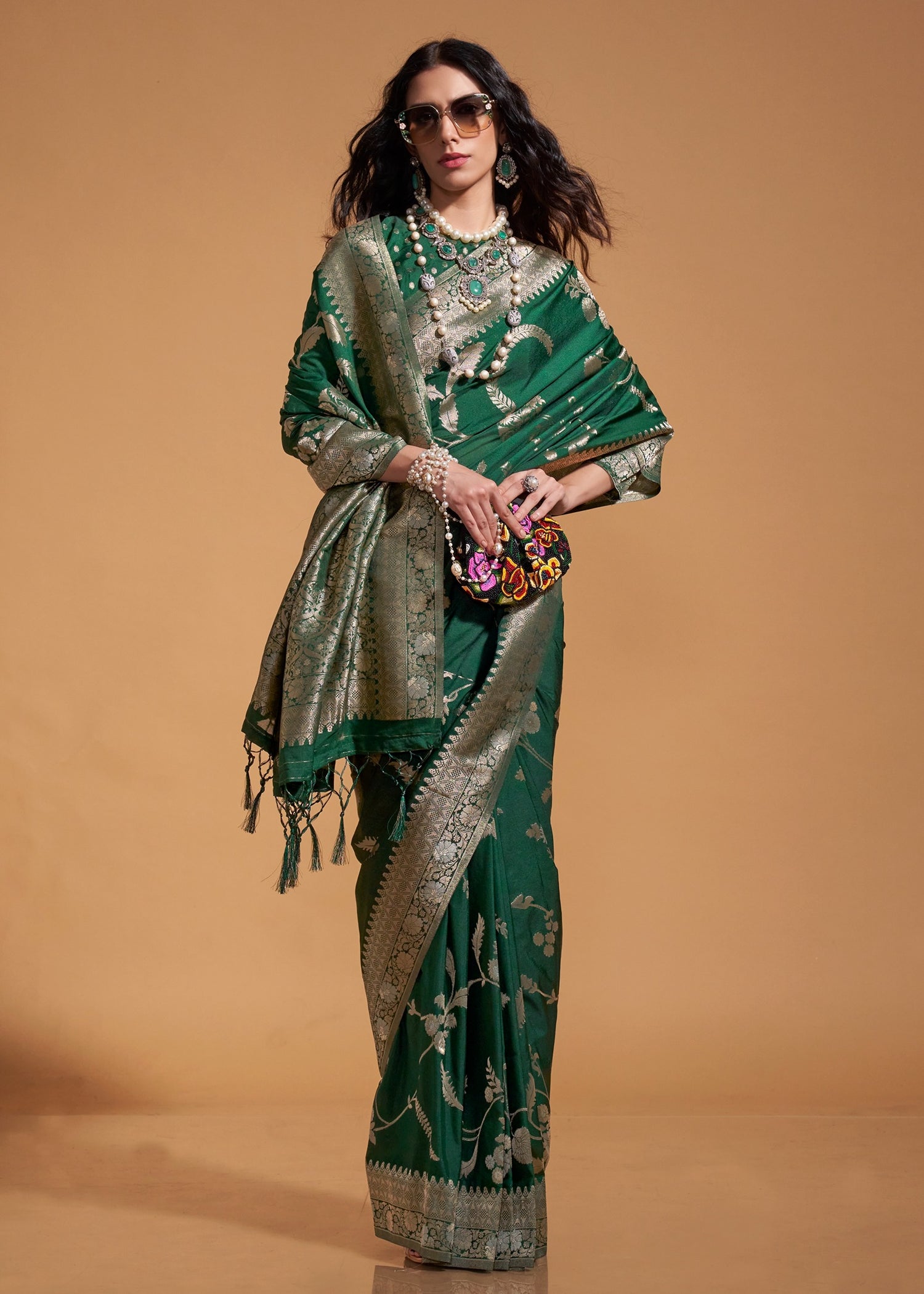 Green khaddi georgette banarasi saree online shopping for wedding on sale.