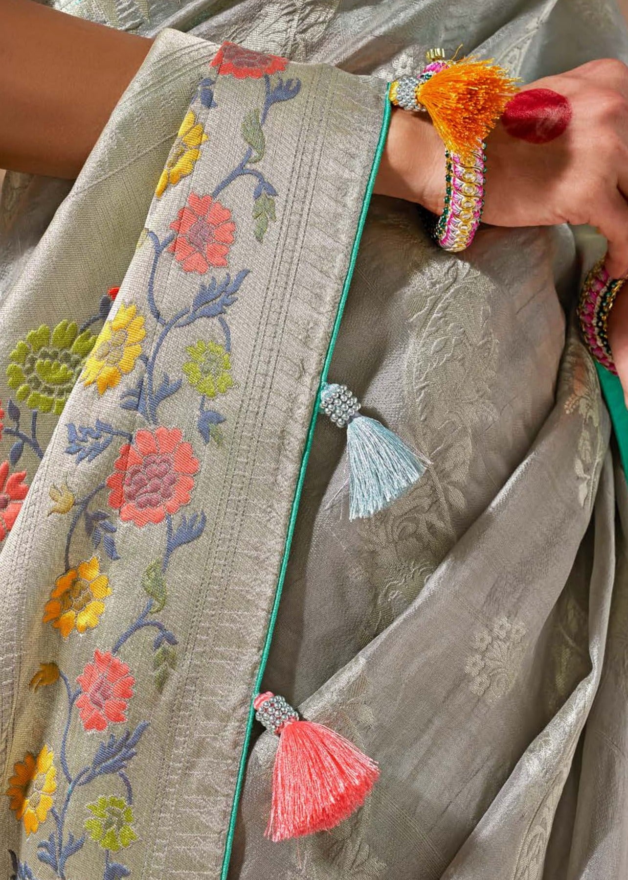 Grey paithani silk saree look online shopping india usa.