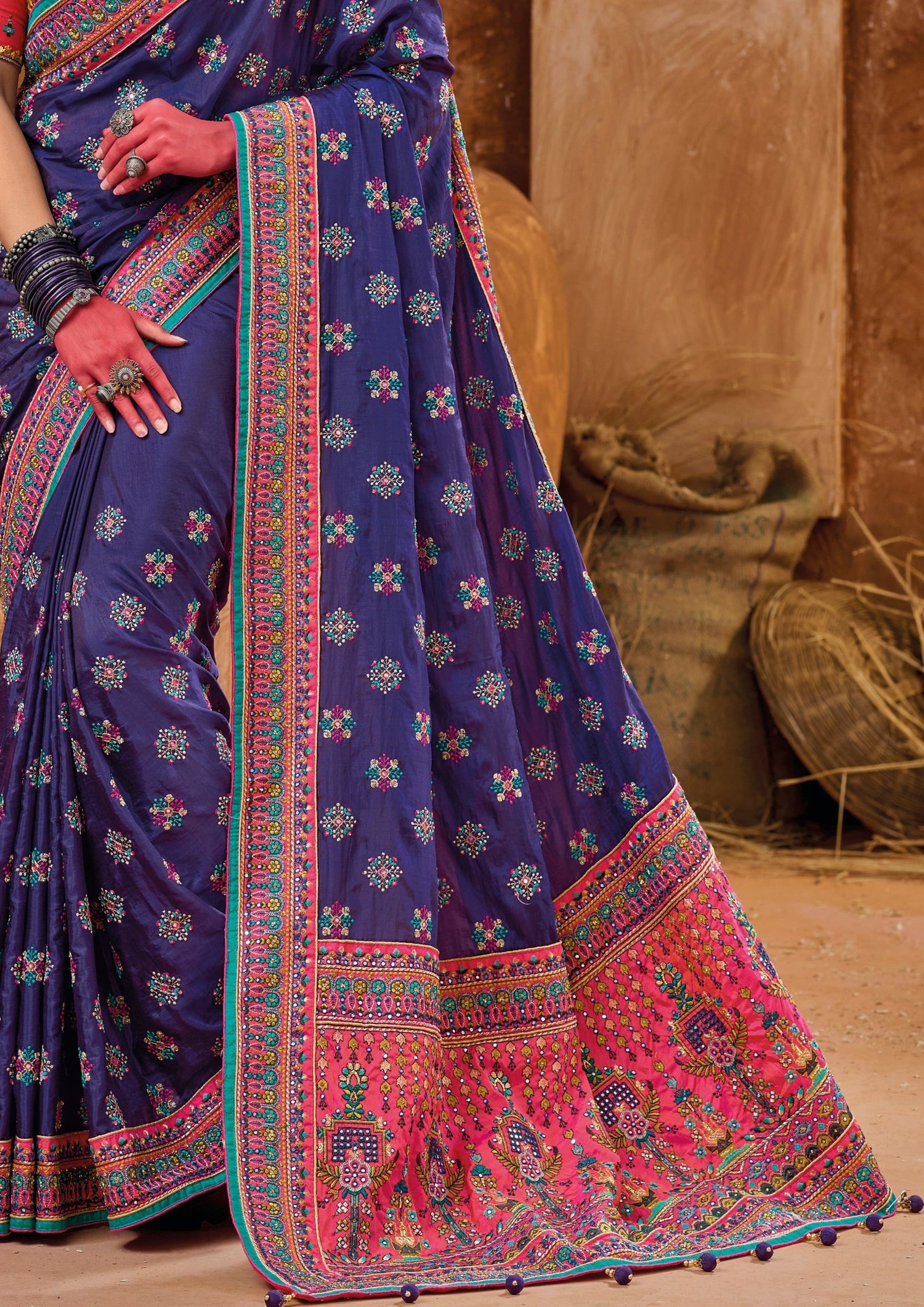 Buy kutch culture mirror work embroidery bhujodi silk sarees online with price india.