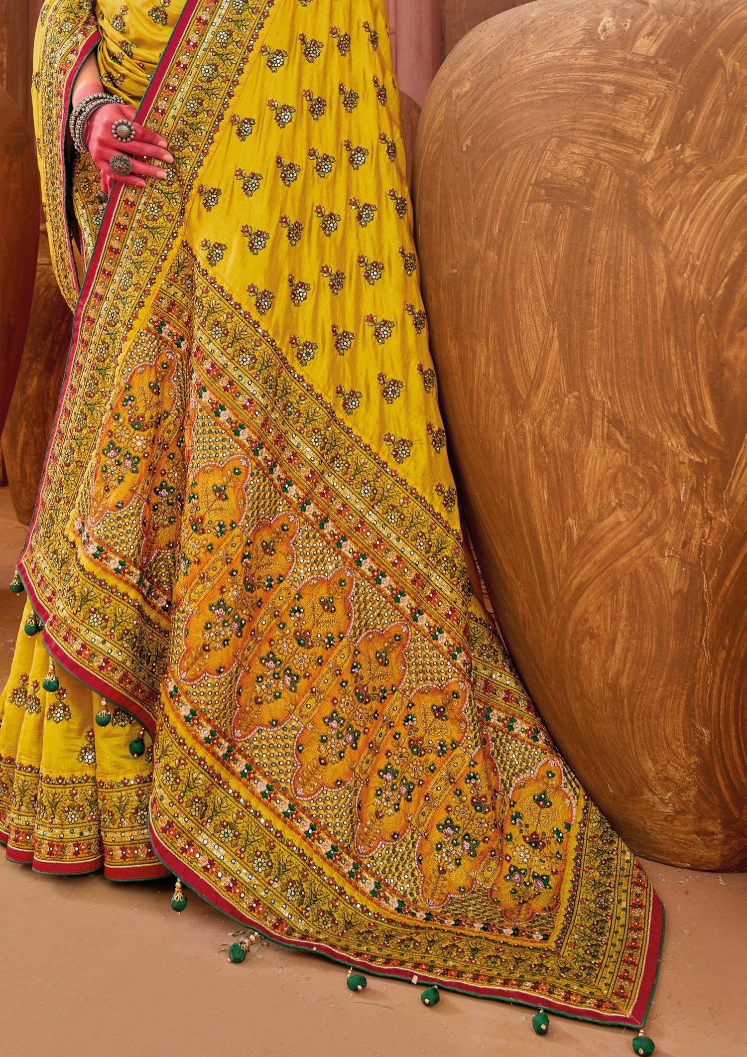 Kutch mirror work embroidery saree design online shopping price india uk usa.