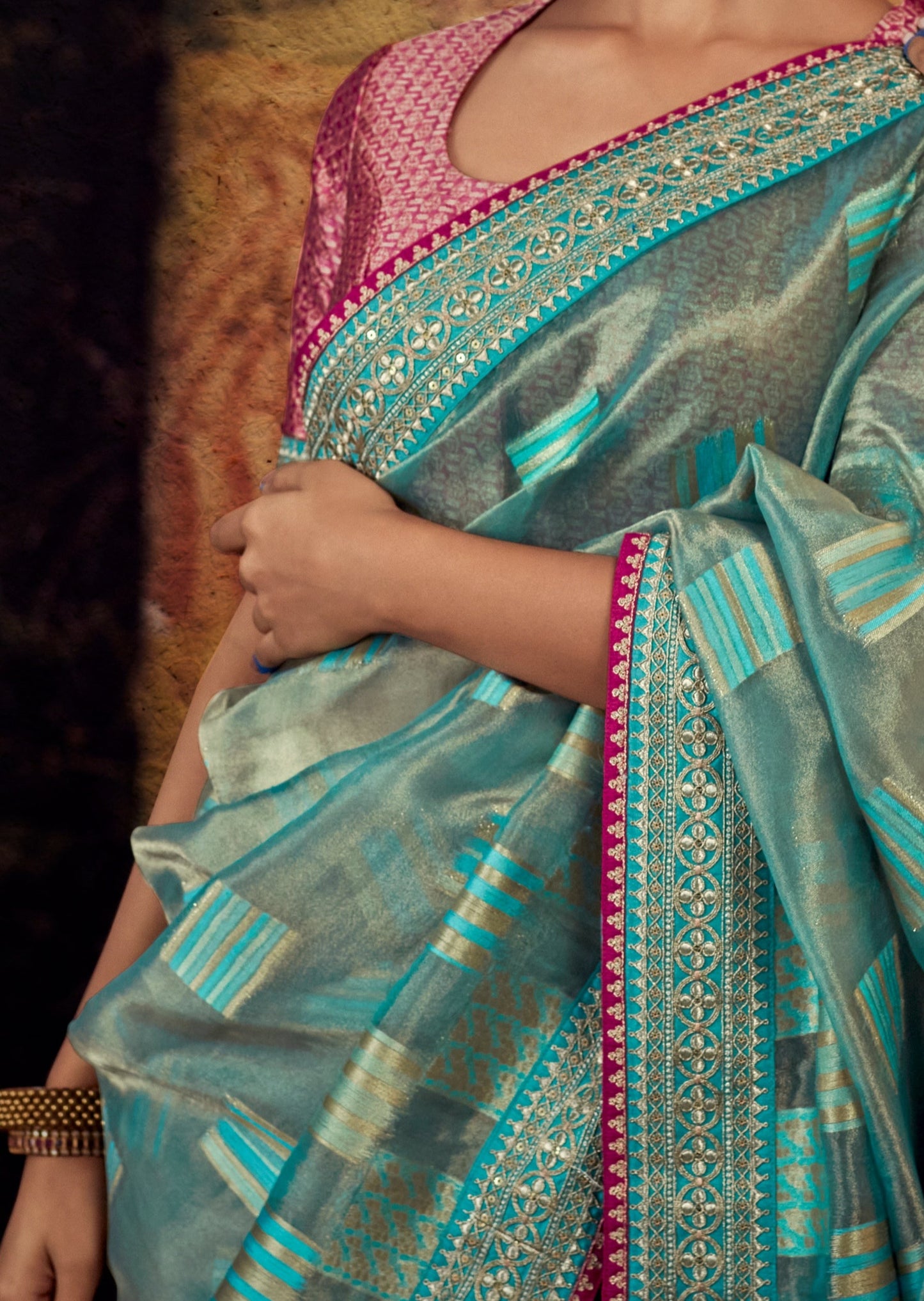 Hand embroidered organza baby blue designer bride saree online shopping with price.