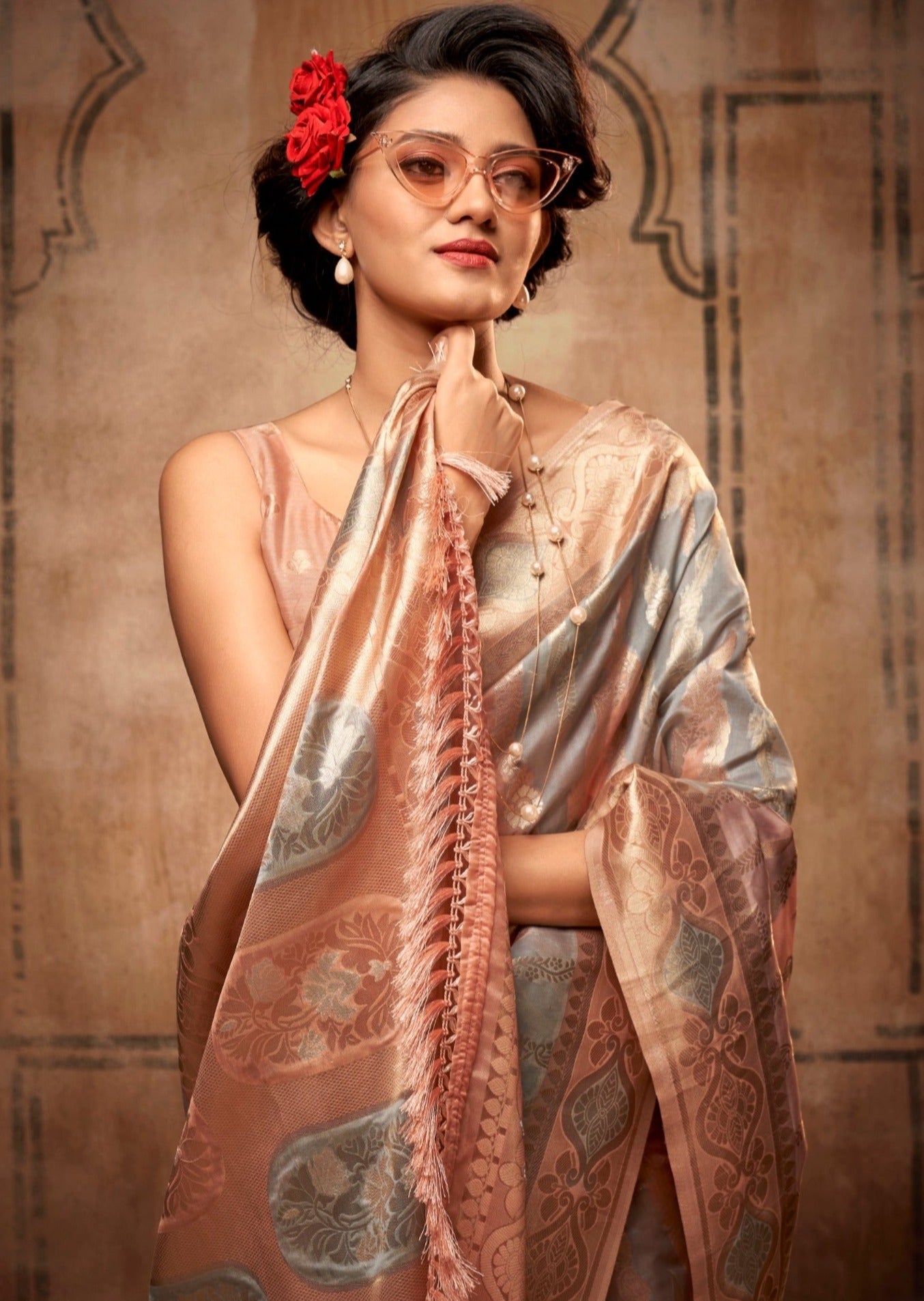 Handloom banarasi organza grey saree  online shopping price on sale.