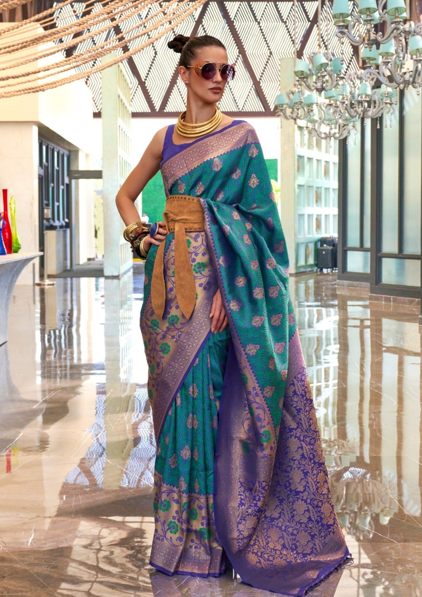 pure handloom banarasi silk blue bridal saree for women online price.