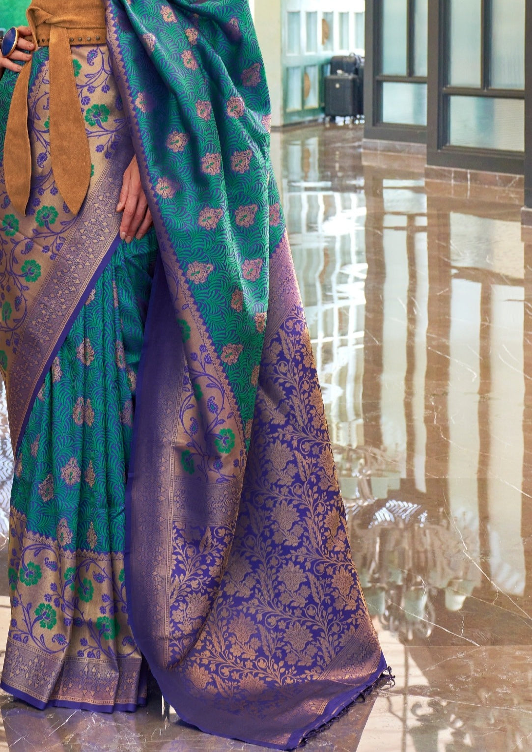 Handloom Banarasi Silk Blue Bridal Saree pallu design