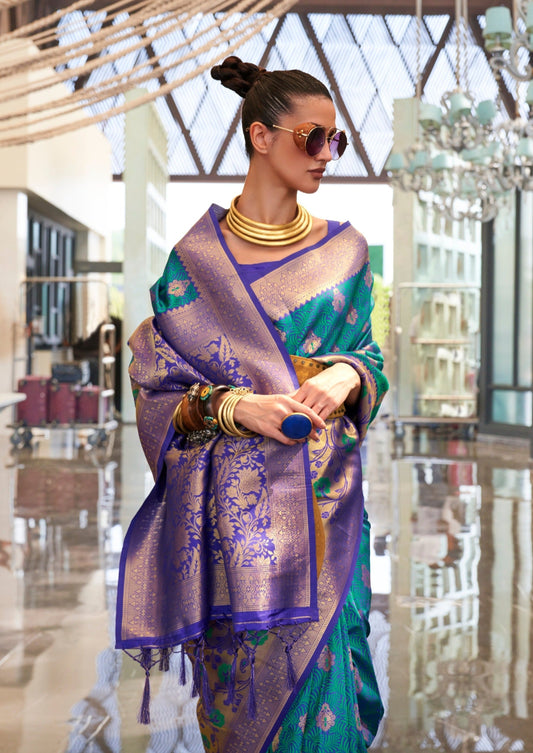 Womens banarasi silk blue bridal saree online india usa uk.