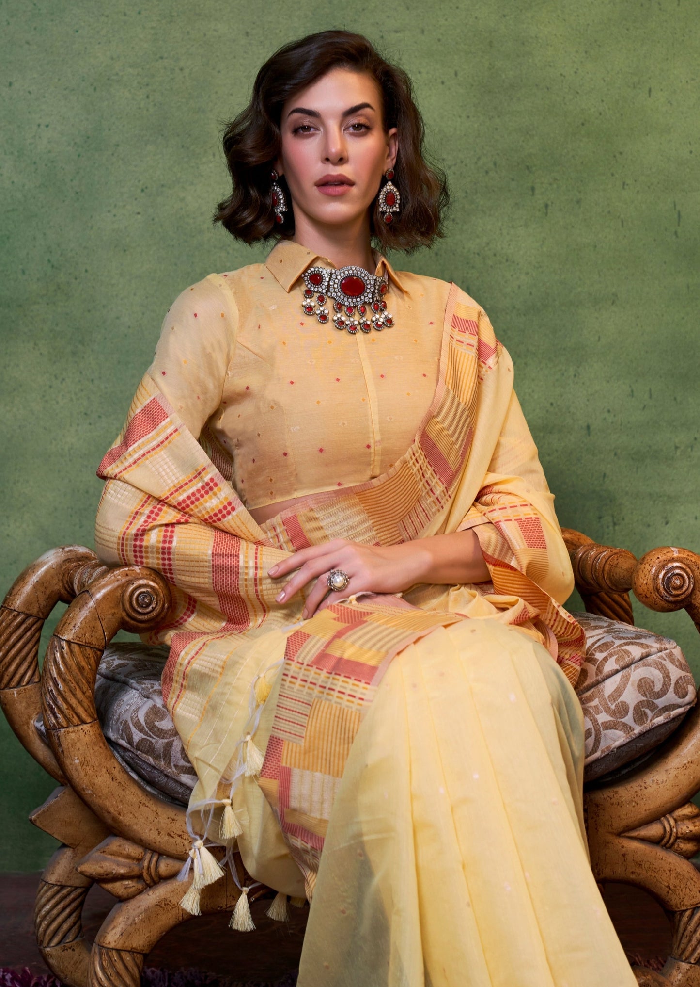 Pure handloom cotton silk yellow saree blouse in new york city usa online shopping with price.