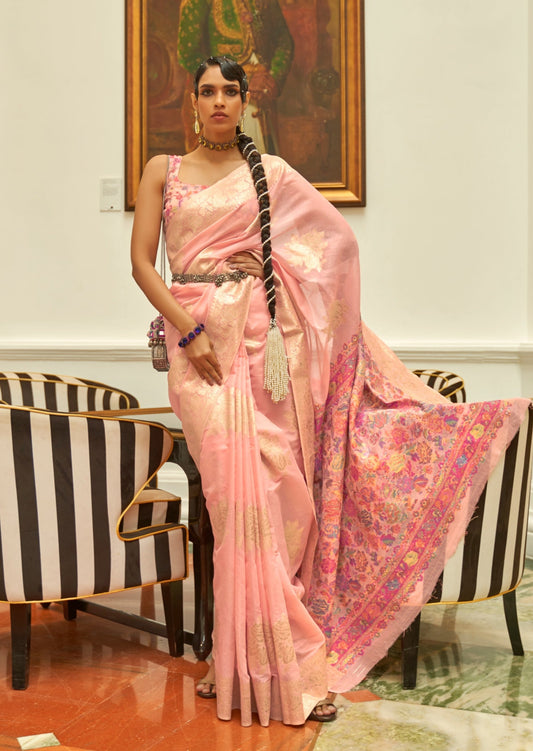 Kashmiri Bride in Handloom kashmiri silk saree blouse