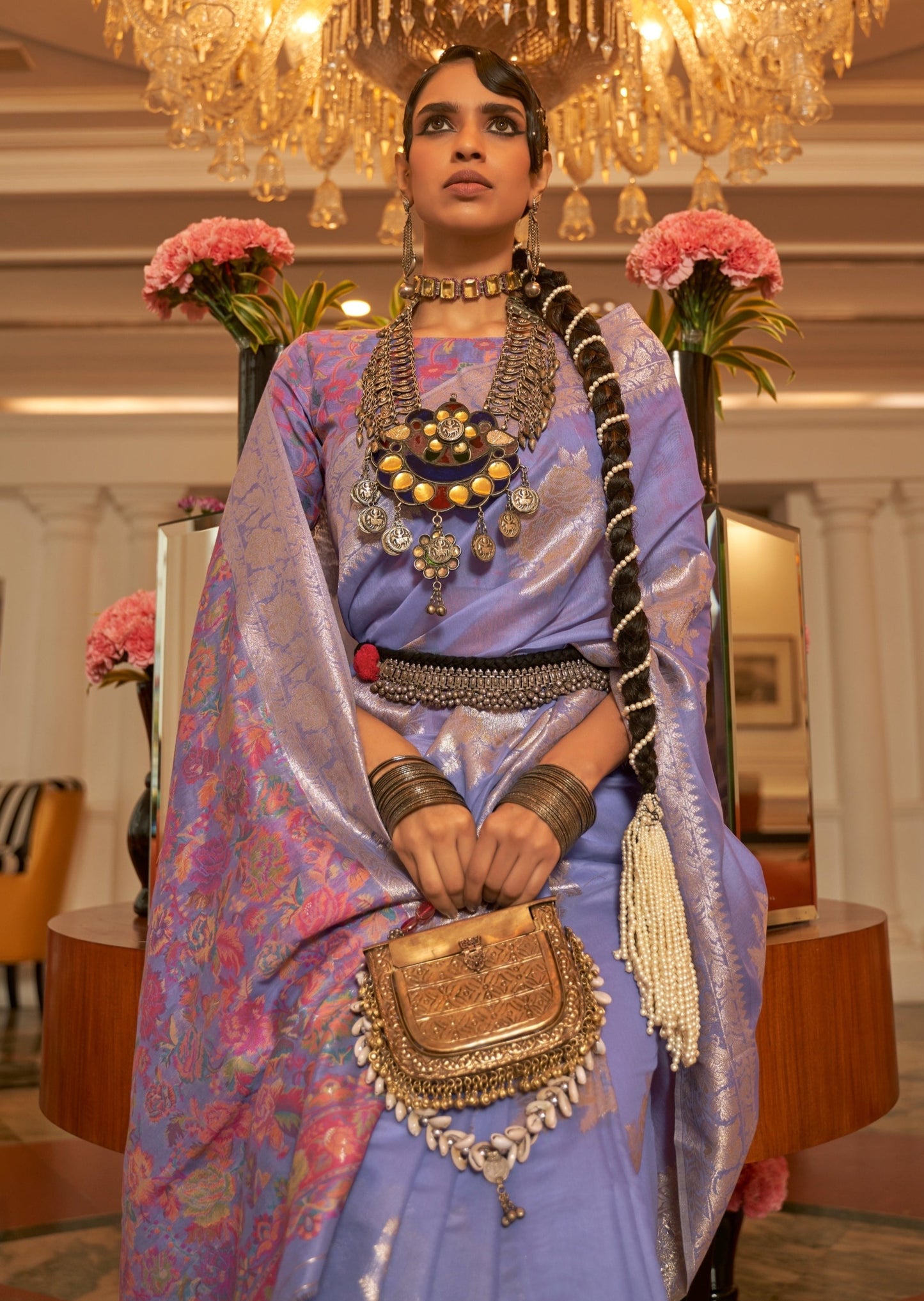 Bride in Handloom Kashmiri Banarasi Silk Purple saree