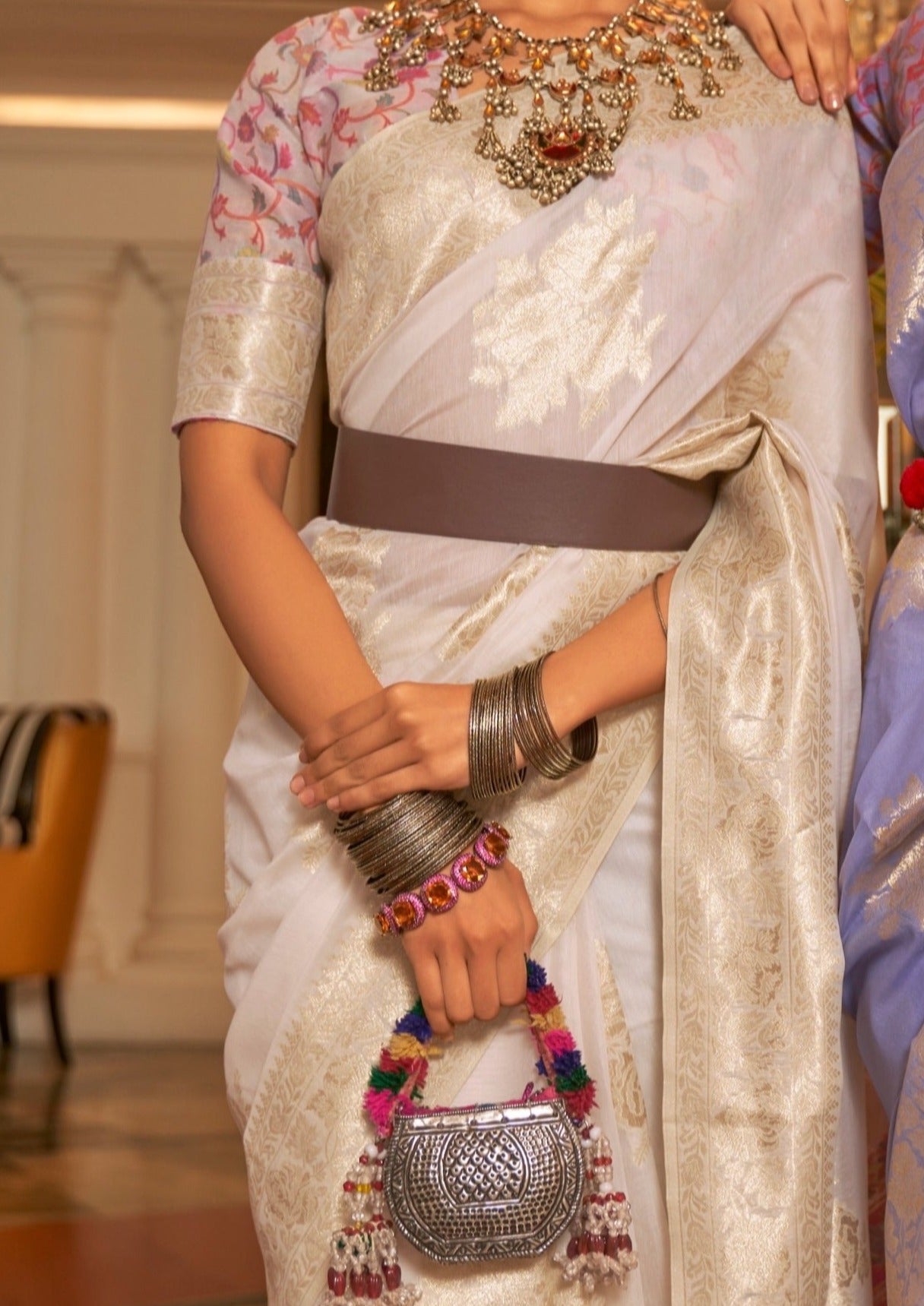 white kashmiri saree blouse design