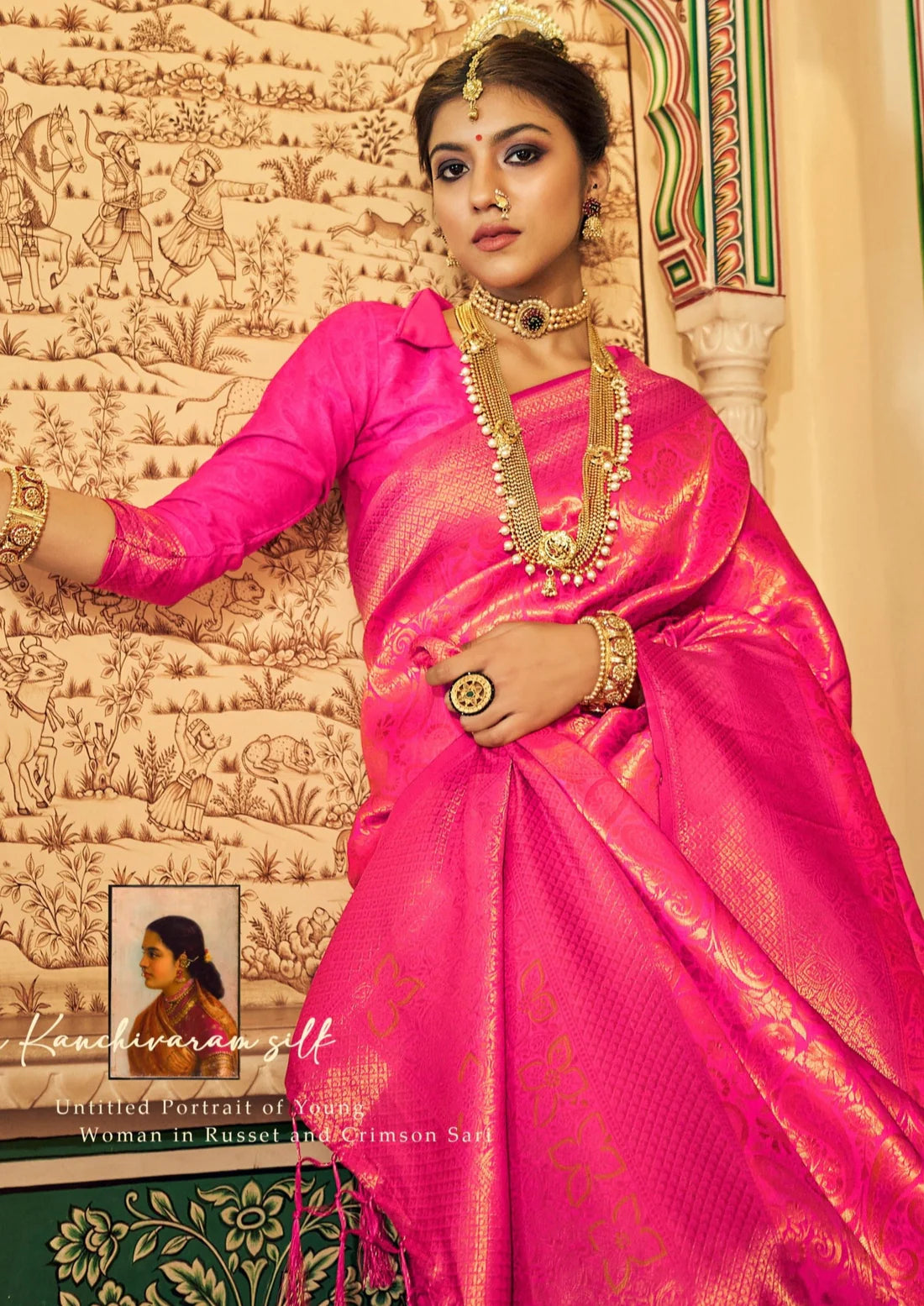 Handloom silk hot pink kanjeevaram bridal saree online shopping with price usa.