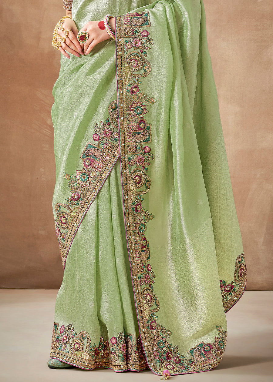 Handloom tissue silk saree usa online shopping with hand embroidery work border pallu.