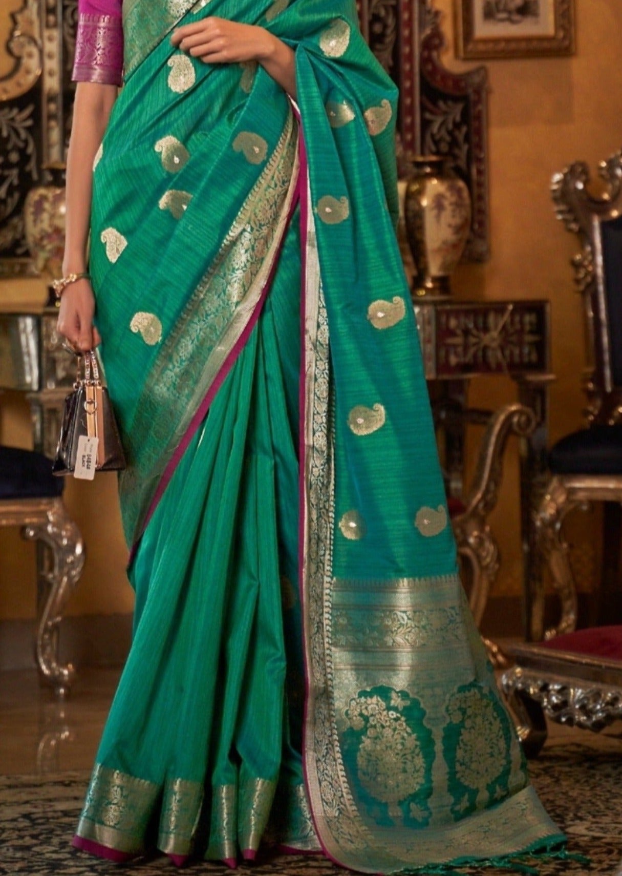 Handloom tussar silk green saree online usa.