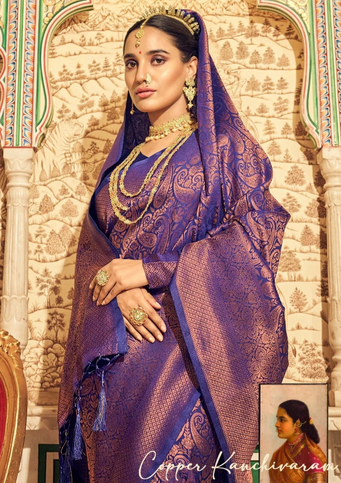 Handloom violet purple kanjivaram silk saree online shopping with price for wedding.