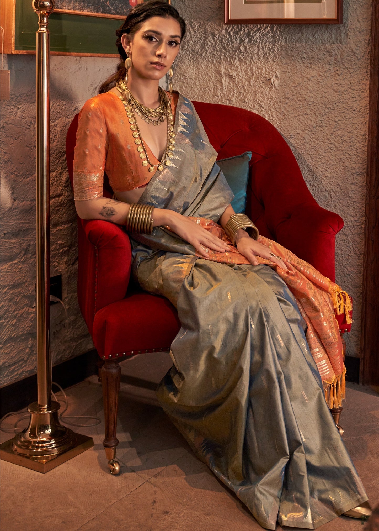 Handloom banarasi tussar silk grey saree usa online shopping with price.