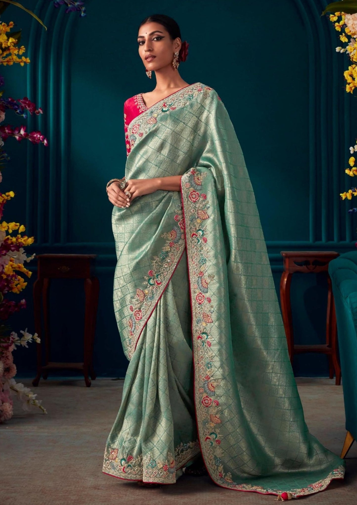 Green and shop red bridal saree