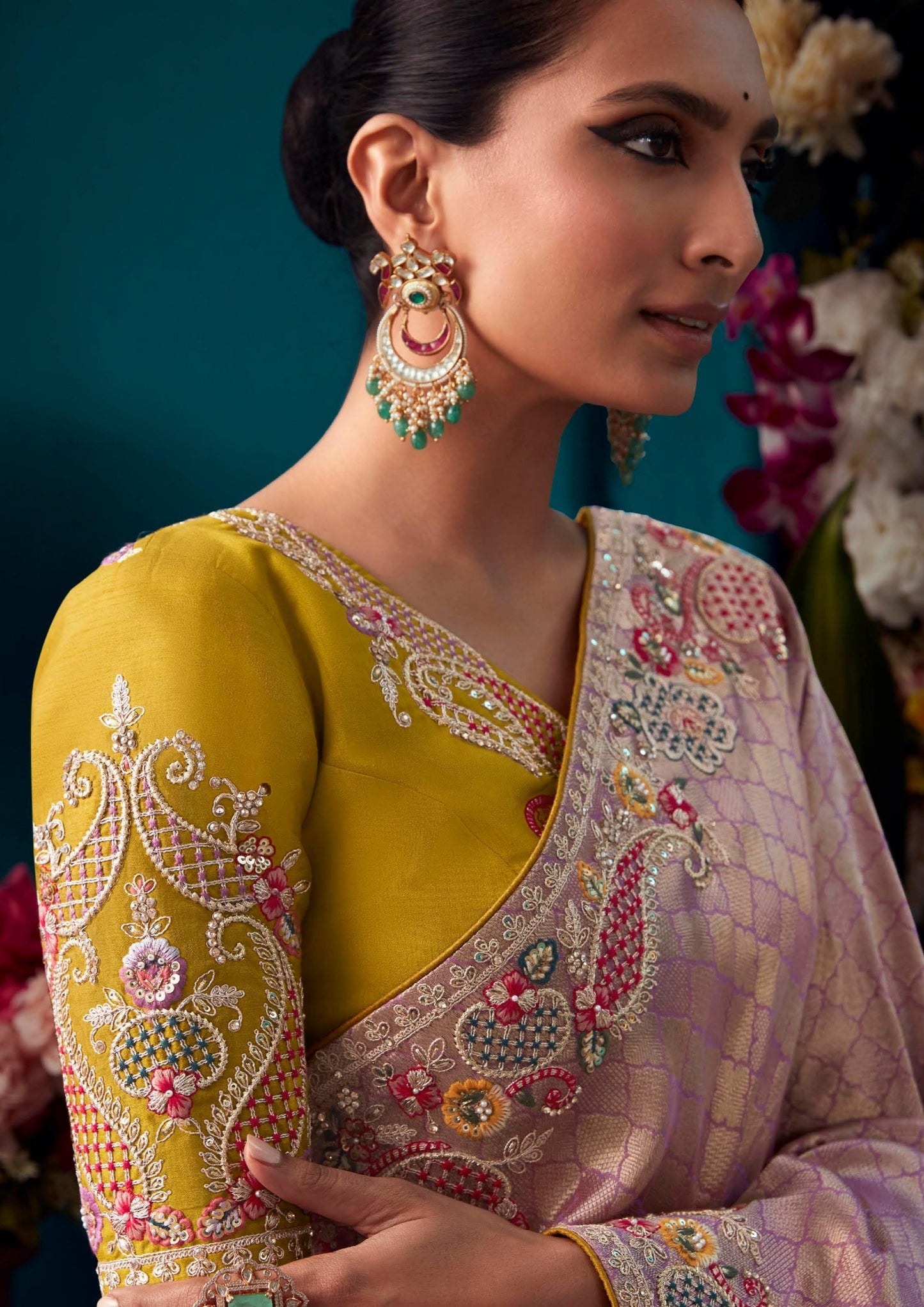Handwork embroidery banarasi silk purple bridal wear saree online uk usa.