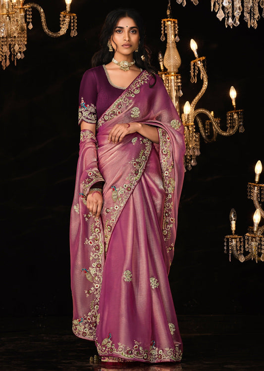 Handwork embroidery pink color bridal saree online shopping usa uk for wedding.