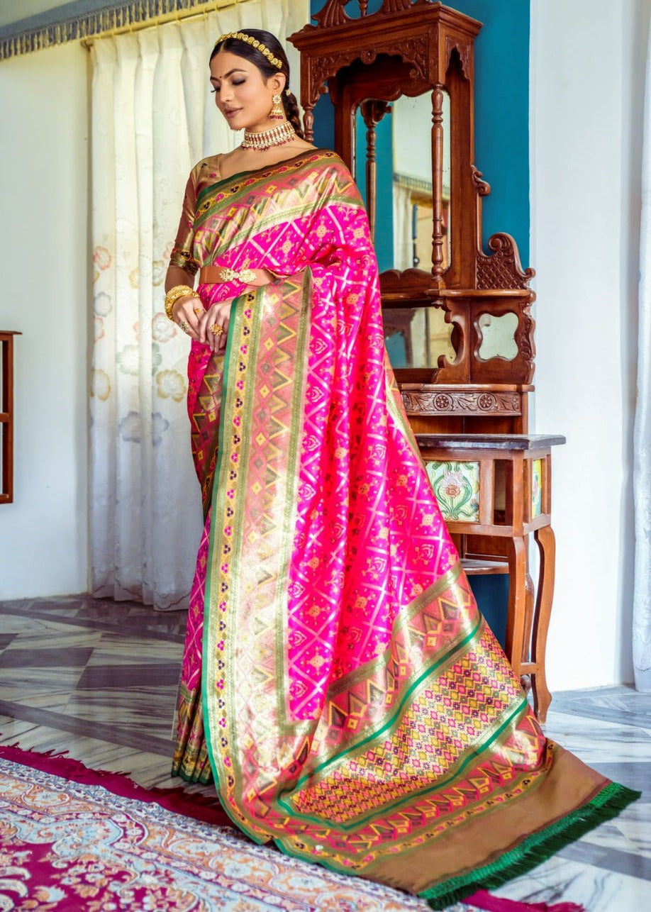 Hot pink banarasi patola handloom silk saree online shopping with price.