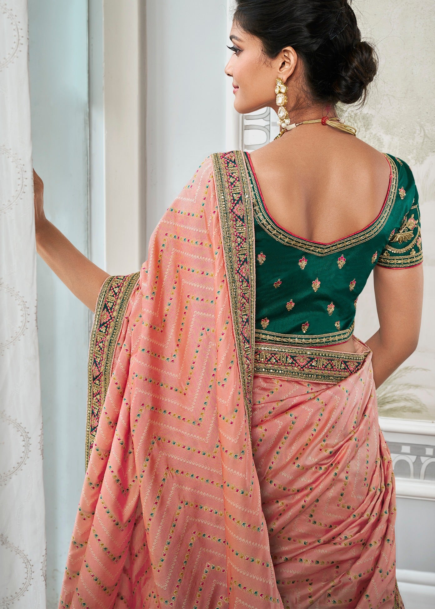 Indian banarasi silk lehenga choli in london online for wedding and bridal wear.