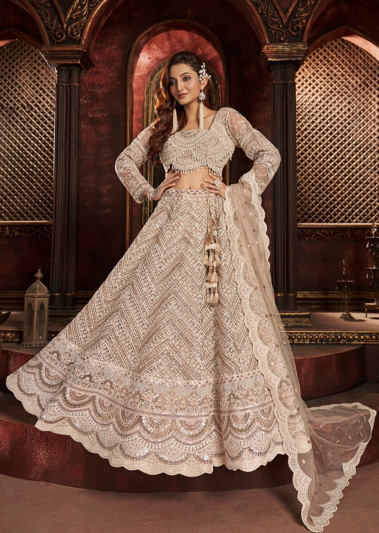 Ivory white designer luxury bridal lehenga choli online with dupatta for wedding usa uae.
