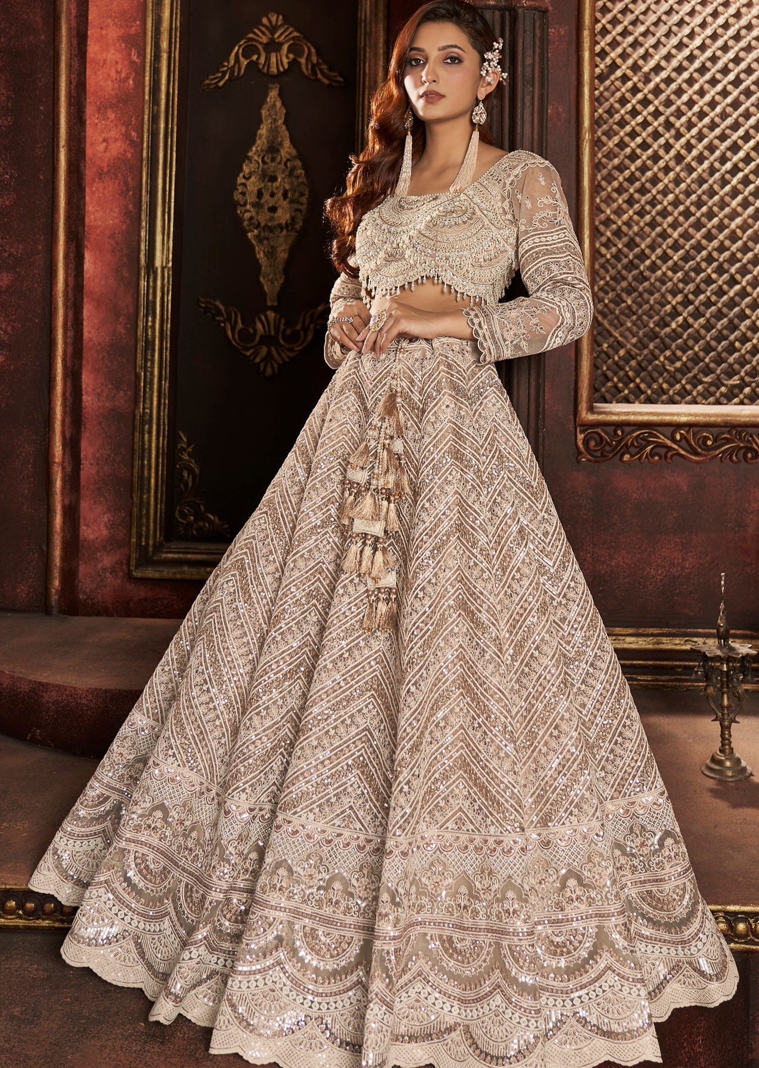 Exotic Grey Soft Net Zari Embroidered Wedding Bridal Lehenga Choli with  Dupatta - Tulsi Art - 3874523