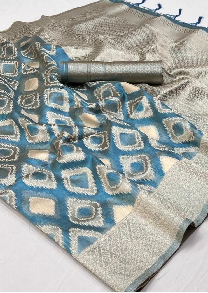 Kalki koechlin pure handloom banarasi tissue silk blue bollywood saree online sale.
