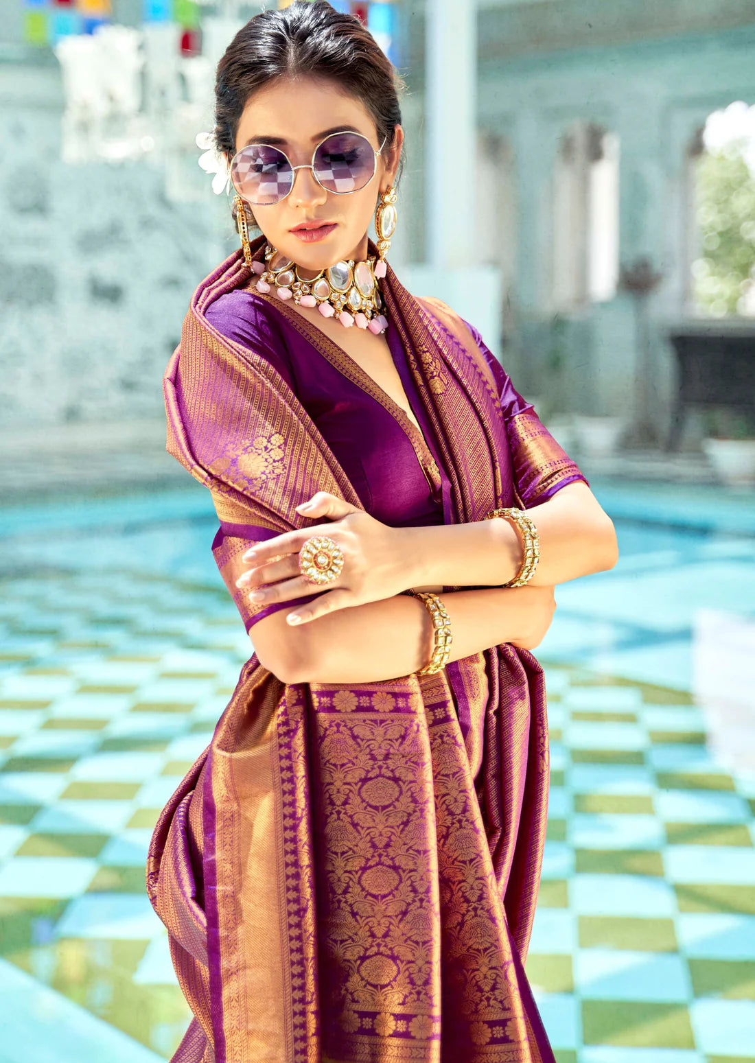Shop kanchipuram silk handloom bridal saree online shopping with price magenta pink.