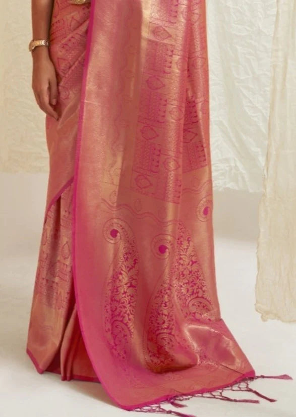 Luxury pink kanjivaram silk saree online shopping pink colour.