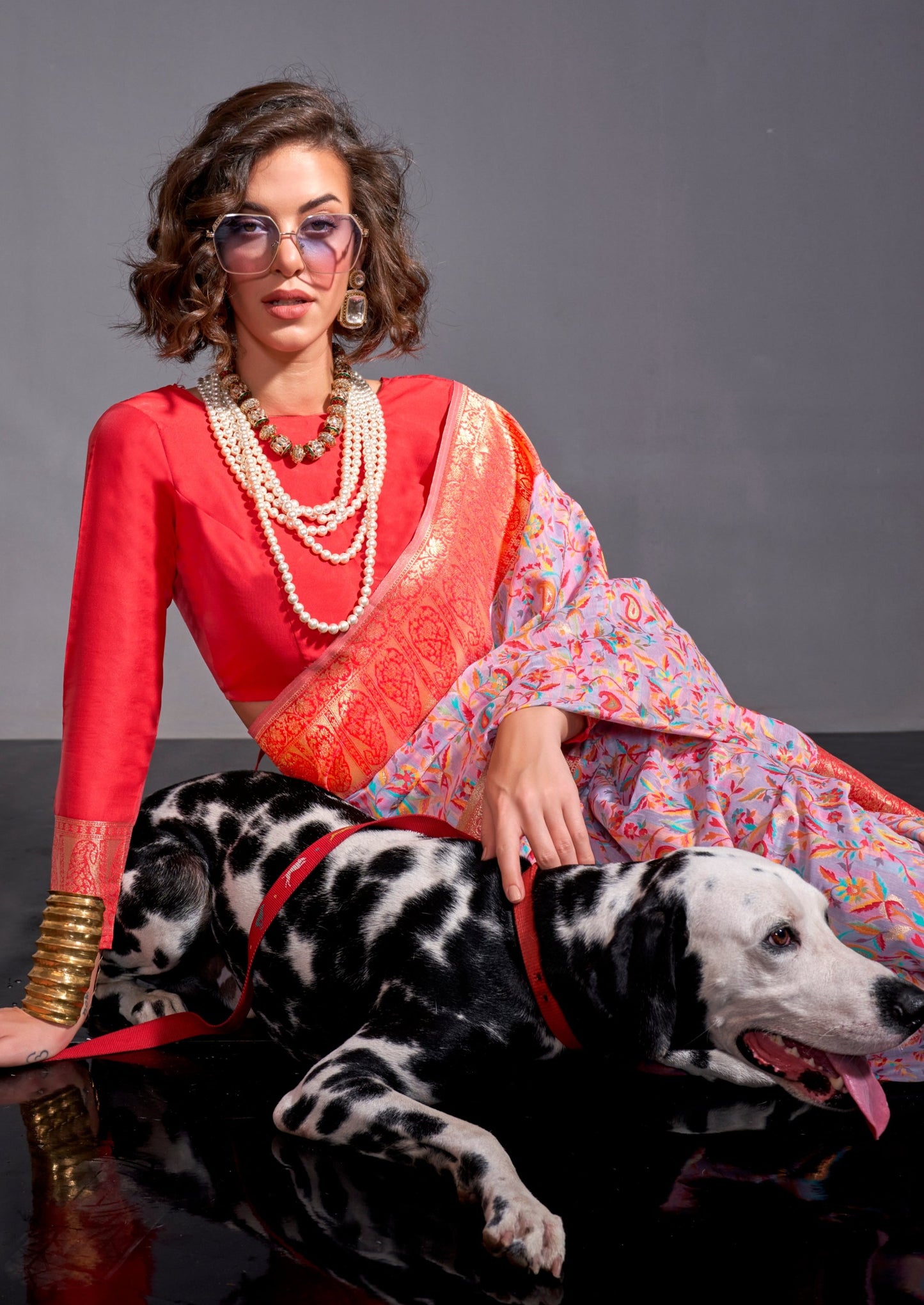 Kashmiri banarasi fusion embroidered pastel pink saree online india usa.