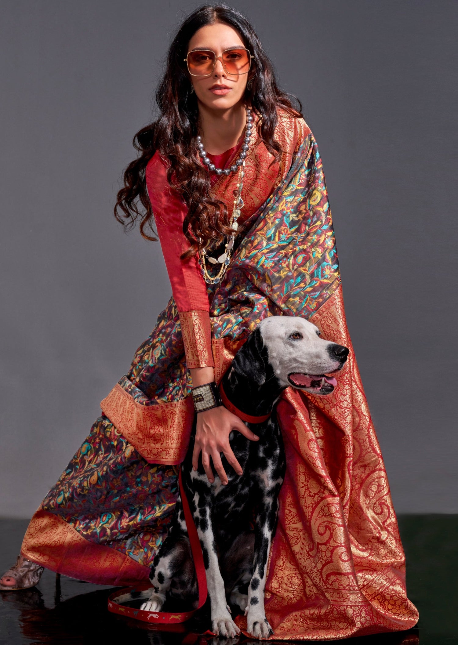 Kashmiri banarasi fusion handloom silk black saree online shopping.