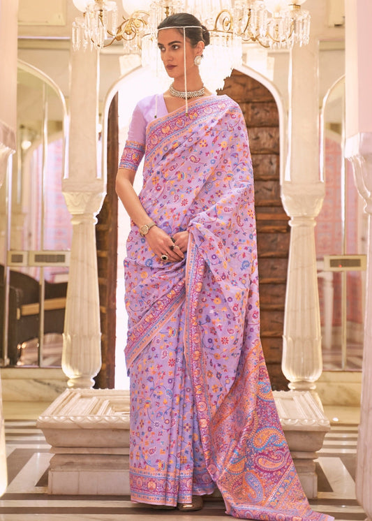 Kashmiri jamawar silk lilac purple saree online shopping in India.