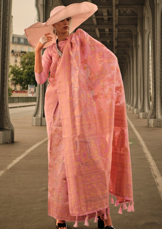 Kashmiri organza embroidered bridal designer saree online shopping for wedding.