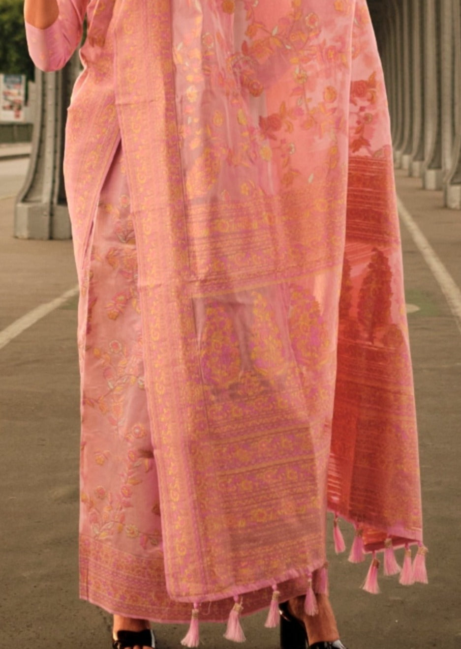 Kashmiri organza embroidered bridal saree online shopping for bride wedding.