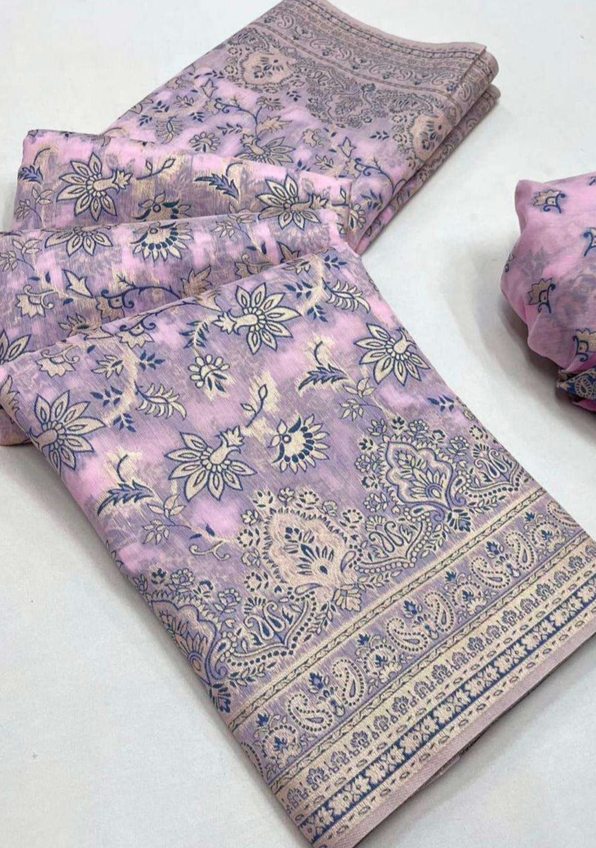 pink kashmiri saree design