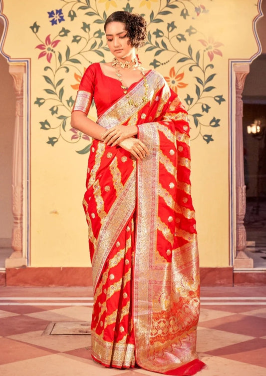 Katan banarasi silk red bridal saree online shopping with price india uk usa.