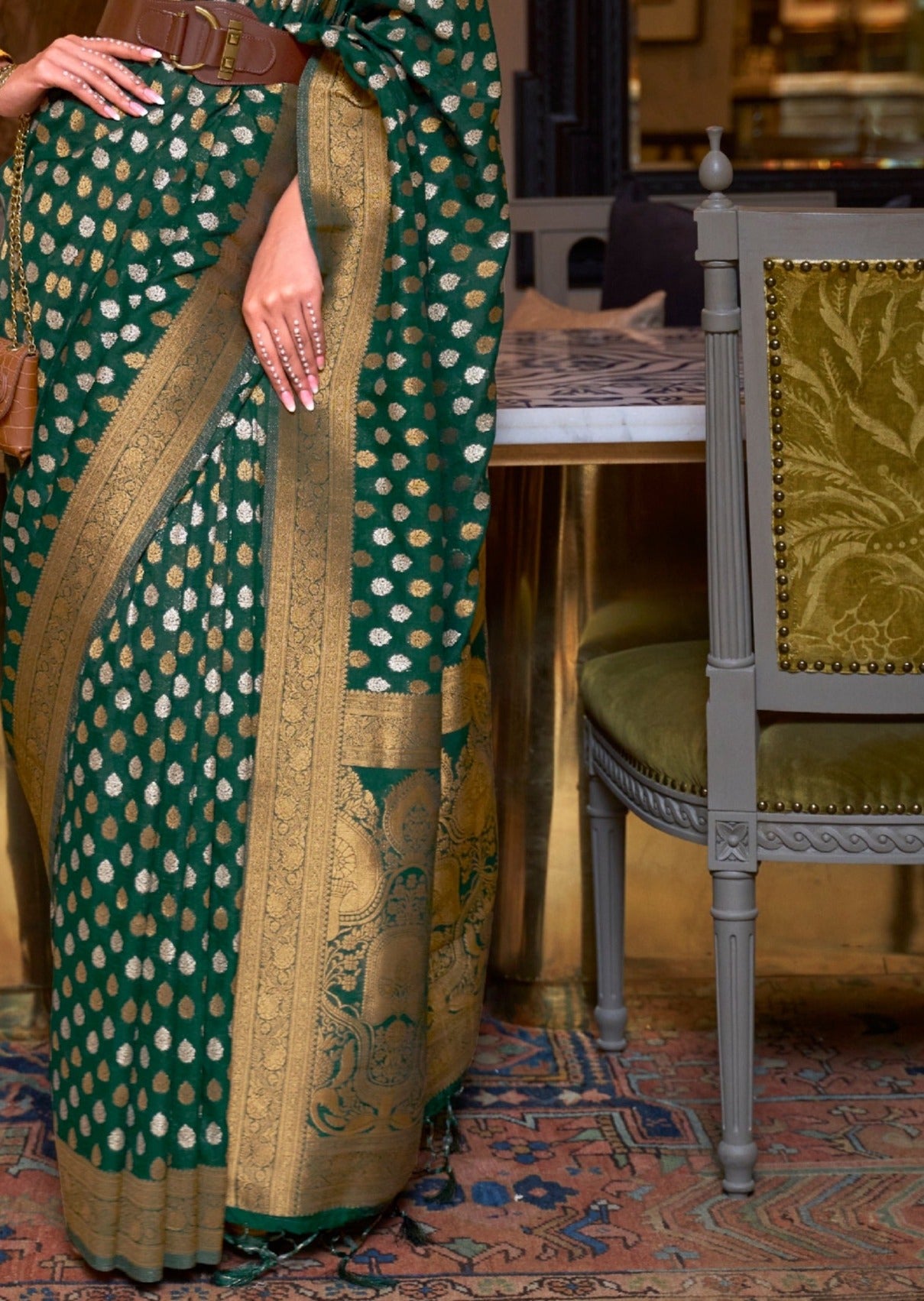 Khaddi georgette banarasi saree design with meenakari.
