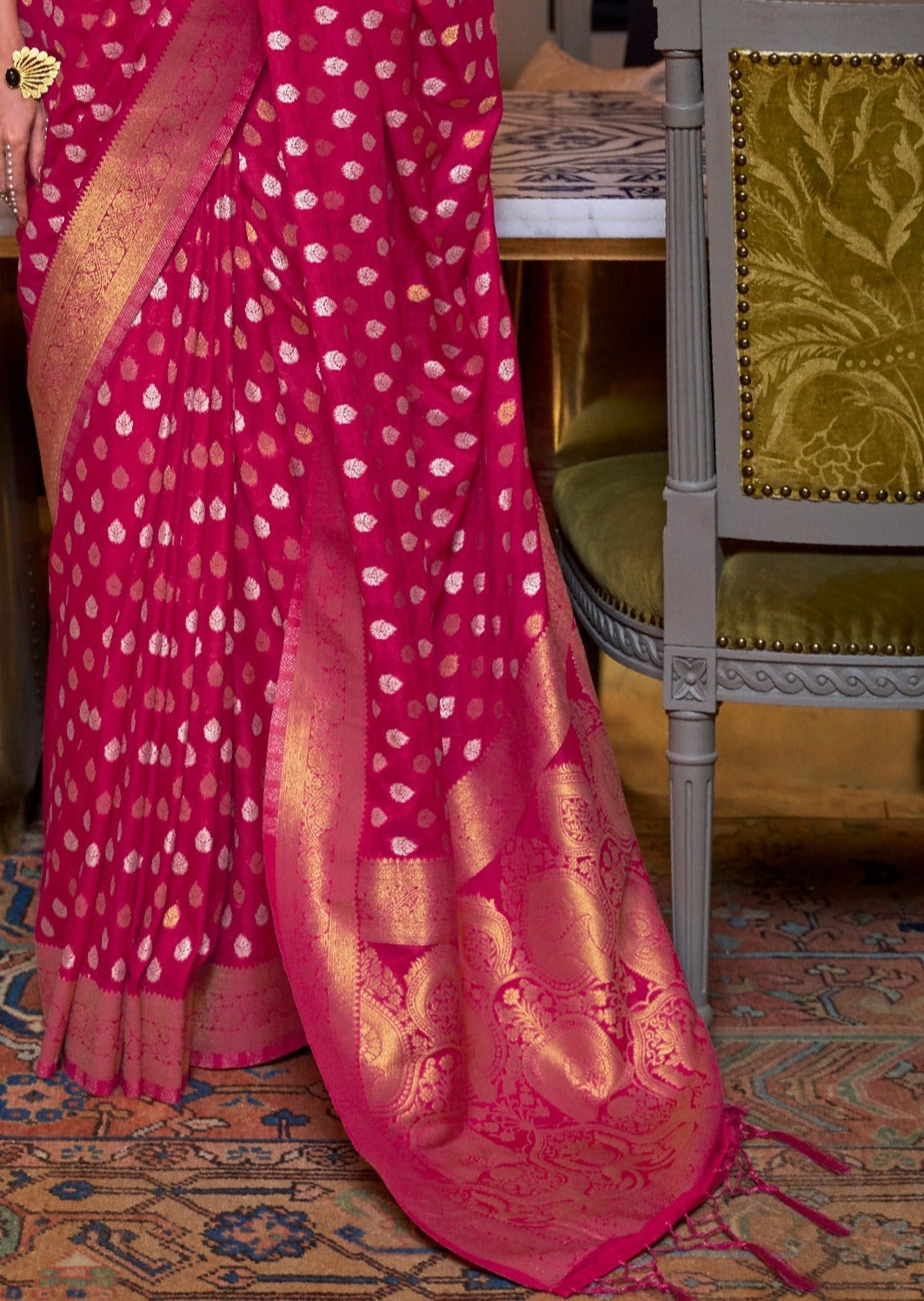 Red khaddi georgette banarasi saree design.
