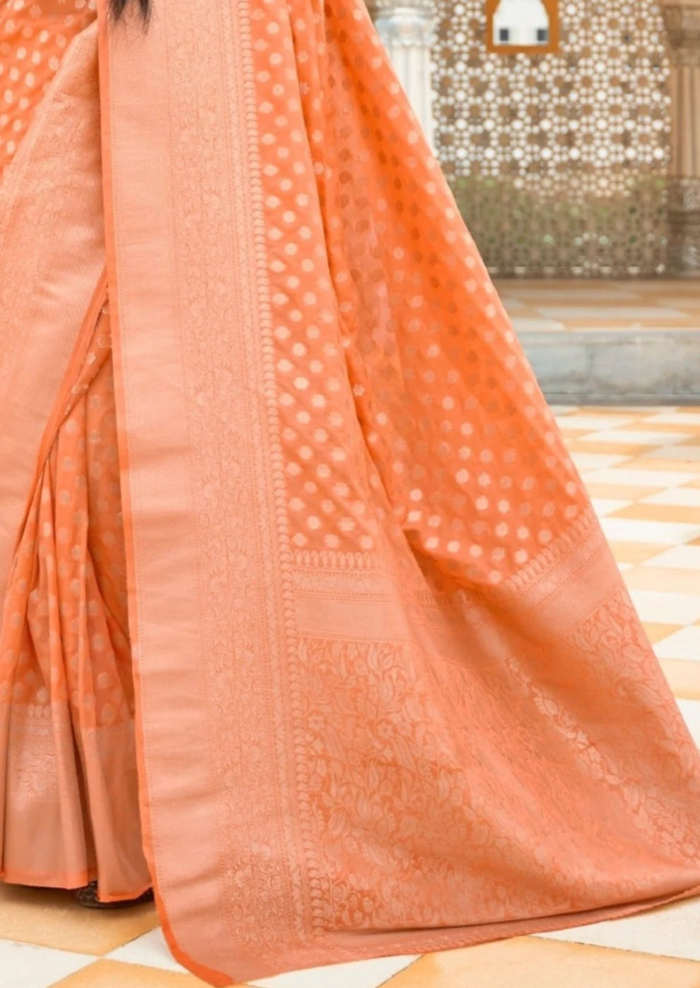 Peach khaddi georgette banarasi saree design online price india.